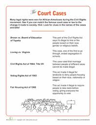 Civil Rights Court Cases Worksheet Education Com Civil Rights Homeschool Learning Civil Rights Movement