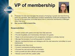 Diagonal Mar Toastmasters Club - Today We Talk About The Role And  Responsibilities Of The Vpm! The Vice President Membership (Vpm) Promotes  The Club And Manages The Process Of Bringing In Guests