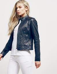 Boss By Hugo Boss Womens Janabelle Leather Jacket Online Exclusive Navy Blue Lyst