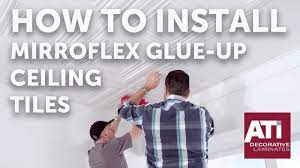 Basement ceiling real tin ceiling tiles black ceiling tiles faux tin backsplash styrofoam ceiling tiles metal tiles replicas. How To Install Mirroflex Glue Up Ceiling Tiles Ati Decorative Laminates Youtube