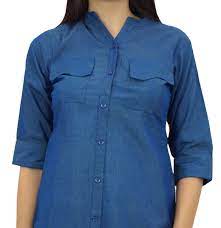 Phagun Frauen-M?nner 3/4 H?lse blaues Hemd mit Button-Down-Bluse-5Wh | eBay