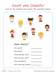 Count And Classify Kids Worksheet Education Com Preschool Math Games Worksheets For Kids Worksheets