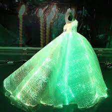 Fiber Optic Fabric Clothing Luminous Fiber Optic Wedding Dress Noveltystreet In 2020 Light Up Dresses Dresses Dark Dress