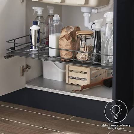 Moisture resistant under sink kitchen cabinet with pull out organisers and waterproof liner