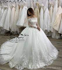 Princess Ball Gown Lace Wedding Dresses 2020 Off Shoulder Long Sleeves Plus Size Muslim Vestido De Novia Puffy Tulle Bridal Gowns Cheap Lace Wedding Dresses Che Plus Wedding Dresses Off Shoulder