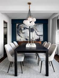 Get The Look Building A Formal Dining Room With A Posh Contemporary Feel Small Dining Room Decor Black And White Dining Room Dining Room Blue
