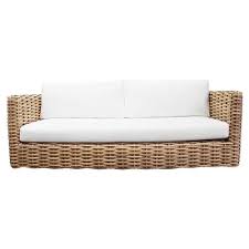 The durable resin frame offers a stylish appearance which replicates rattan. Kathleen Coastal Beach White Cushion Brown Woven Rattan Outdoor Sofa 81 W 90 W Kathy Kuo Home
