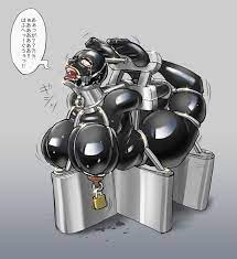 gg63xxx, original, highres, translation request, 1girl, arms behind back,  bdsm, blush, bodysuit, bondage, bound, breasts, collar, gag, gagged,  gimpsuit, huge breasts, latex, latex bodysuit, lock, metal collar, nipple  piercing, nipple rings, nipples,