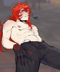 bakaspy (artist) diluc (genshin impact) genshin impact  perspective torso 