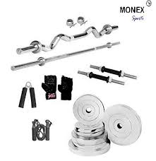 Weight plates ( quantity depends upon the combo's weight), 1 x 5ft. Monex Professional Steel Weight Plates Set Home Gym Combo Steel Home Gym Gym Equipment Home Gym Station Chrome Weight Gym Set Combo Chrome Plated Steel Exercise Set 100kg Monex Sports