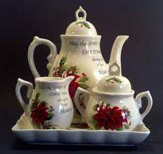 Holiday Tea Party Sets Christmas Tea Set 5pc Tea Pot Creamer Sugar Bowl W Lid Tray Tea Pots Tea Party Setting Christmas Tea Party
