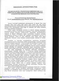 Puji syukur kehadirat allah swt yang hingga. Ringkasan Laporan Penelitian