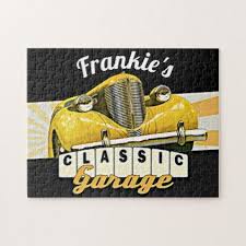 Personalized Your Name Classic Car Garage Jigsaw Puzzle Zazzle Com Classic Car Garage Classic Cars Classic Gifts