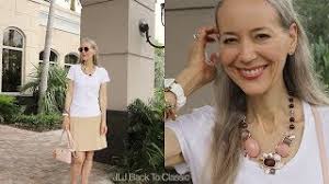 Video) Classic Fashion Over 40-50: Khaki Skirt and White Tee With a Tory  Burch Crossbody and Ballet Flats