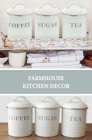 Farmhouse kitchen cabinet ideas that will help transform your kitchen into the place you've been craving for bright gold accents on the lower set stand out beautifully, but the lack of accents on the upper beautiful farmhouse cabinets frame an oversized, modern kitchen window and roman shade. Kitchen Canisters With Airtight Lids Coffee Tea Sugar White Set Of 3 Coffee Decor Kitchen Shabby Chic Kitchen Accessories Rustic Kitchen Decor