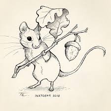 Inktober 2018 Day 1 Inktober2018 Drawing Illustration Mouse Oak Oakleaf Traditionalart Theresatobschall Ink Aut Mouse Illustration Art Branch Drawing