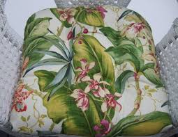 In Outdoor 19 X 19 Tufted Wicker Chair Patio Cushion Made W Tommy Bahama Fabric Paradise Pt Fresco Tropical Floral Green Pink Ivory Patio Cushions Wicker Hawaiian Style Decor