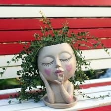 Cute Planter Goddess Statue Planter-11.4" Tall Large Flower Pot-Resin  Beauty Face Figurine Ornament Container