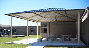 Office solar rooftop installation service. Commercial Metal Shade Structures Shelters Adventure Playground