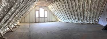 The rules for insulating a detached garage vs an integrated garage don't differ too much. Beautiful Shot Of Open Cell Spray Foam In Bonus Room Over The Garage Installed By Mpi Foam Garage Ceiling Insulation Garage Ceiling Fan Garage Insulation