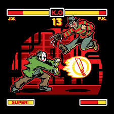 Freddy Krueger Vs Jason Vs Michael Myers Vs Chucky Street Frighter Jason Voorhees Vs Freddy Krueger In The Style Of Street Fighter Horror Movie Art Horror Characters Movie Decor