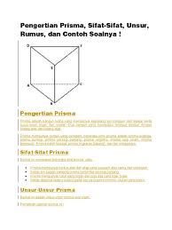 Jika tinggi prisma 18 cm, hitunglah panjang sisi belah ketupat, luas alas prisma dan luas permukaan prisma! Tugas Kls 8 Matematika Ke 2