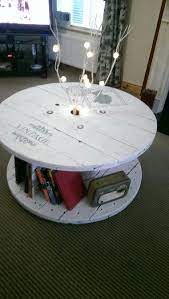 Bistro tables, side tables, and poseur tables. Cable Drum Coffee Table With Stenciljng And Branched Lighting Wooden Spool Tables Spool Furniture Cable Drum Table