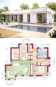 Bungalow Haus Modern Mit Flachdach Architektur Im Bauhausstil 3 Zimmer Grundriss 100 Qm Klein Mit Pool Terrasse Haus Bungalow Grundriss Bungalow Bauhausstil