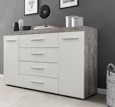Wie unterscheiden sich kommode, highboard, lowboard und sideboard? Kommode Sideboard Mit 2 Turen Und 4 Schubladen Korpus Beton Mit Fronten In Weiss Melamin Dekor Beton Weiss Melamin Dekor Wilmes Emob