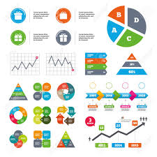 data pie chart and graphs gift box sign icons present with