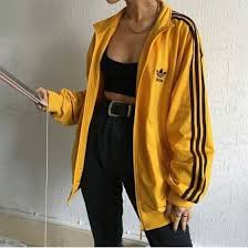 Aesthetic Black And Yellow Clothes Jacket Adidas Yellow And Black Striped Adidas Jacket Yellow Mustard 90s Style Vintage In 2020 Jacket Outfits Retro Outfits Yellow Adidas
