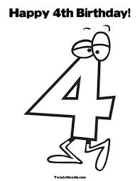 Number Four Coloring Page Happy 4th Birthday Birthday Coloring Pages 4th Birthday