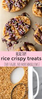 Healthy Rice Krispies Treats Made Without Marshmallows Or Sugar Naturally Sweetened With Sugar Free Snacks Healthy Rice Krispie Treats Healthy Easter Dessert