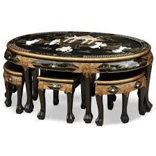 Mother Of Pearl Cocktail Table W 6 Stools Asian Home Decor Black Square Coffee Table Coffee Table With Seating