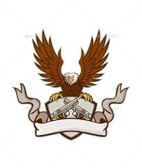 Bald Eagle Crossed 45 Caliber Pistols Shield Retro Retro Illustration Animals Artwork 45 Caliber Pistol