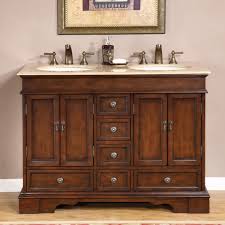 This clean lining bathroom vanity offers a look that will create a relaxing retreat in any home. 48 Inch Small Double Sink Vanity With Granite Or Travertine Top