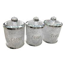 Wave white ceramic tea coffee sugar storage jars pots cannisters set with tray. Tea Coffee Sugar Storage Jars With Swarovski Crystals By Diamond Affair Notonthehighstreet Com