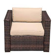 Patioroma Wicker Single Chair All Weather Brown Pe Wicker Sectional Sofa Chair Additional Seats For Sectiona Beige Cushions Single Sofa Chair Wicker Armchair