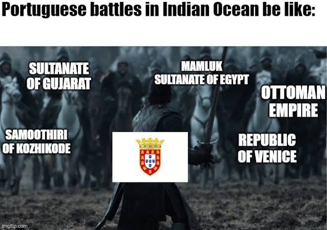 The Battle of Diu was a naval battle fought in 1509 in the Arabian Sea near India, between the Portugal and a joint fleet of the Sultan of Gujarat, Zamorin of Calicut (