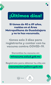 La secretaría de salud habilitó este lunes el registro de vacunación para las personas mayores de 18 años, desde la noche de este lunes, la secretaría de salud abrió el registro para los mayores de 18 años que quieran vacunarse. Secretaria De Salud Jalisco On Twitter Las Jornadas De Vacunacion Continuan En Todo Jalisco Sin Embargo Tu Apoyo Y Tu Participacion Son Lo Mas Importante Haz Tu Registro Y Acude A Tu