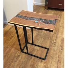 This river table was custom made for a client to their exact specifications. C Table With River Rock Turquoise Inlay By Treestump Woodcraft K Newby Gallery