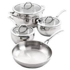 This is a very lightweight set and the sizes are smaller than i am used to. Oster Derrick 7 Piece Stainless Steel Cookware Set Target