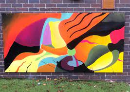 8ft X 4ft Wall Mural Kandinsky Style Gloss Paint And Outdoor Varnished Used To Protect On Display At Dysart School Surbiton Uk Mural Art Painting