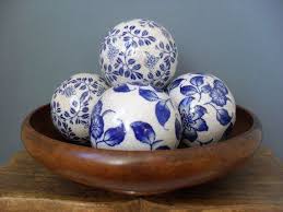 Carpet Balls Set Of 5 Ceramic Balls Decorative Balls Blue White Floral Decor Vintage Ceramic Coastal Decor