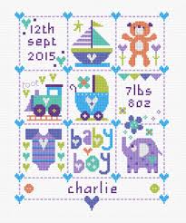 14 count aida fabric design size: Baby Boy Squares Baby Birth Sampler