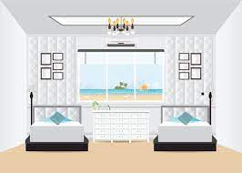 Simple single person bedroom at night without people editable vector illustration. Front View Double Bed Inside Hotel Room Stock Illustrations 35 Front View Double Bed Inside Hotel Room Stock Illustrations Vectors Clipart Dreamstime