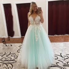 2019 Delicate Plus Size Prom Dresses Mint Aqua Turquoise White Formal Dress Deep V Neck Lace Appliques Illusion Bodice Evening Party Gowns Exotic Prom