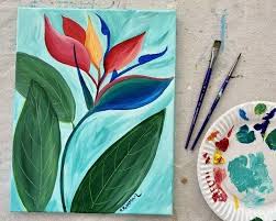 Acrylic Bird Of Paradise Painting Tropical Bird Of Paradise Painting In 2020 Paradise Painting Acrylic Painting Flowers Sunset Canvas Painting