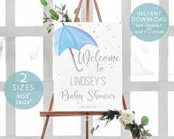 Baby shower planning for millennials! Baby Shower Welcome Sign Editable Template Corjl Blue Etsy Baby Shower Welcome Sign Cards Sign Wedding Welcome Sign