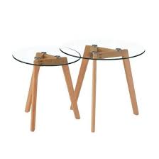 jkk lot de 2 ronde table basse transparent en verre table de salle a manger scandinave pieds en hetre rond et sec bois 50x45x45cm basse bois50x45x45cm het in 2020